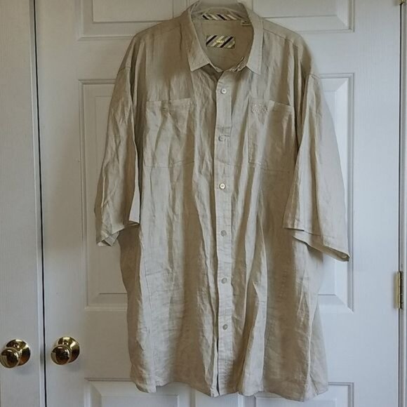 MEN'S VINTAGE 90s Pelle Pelle Linen Shirt Pants Set Cream MAN'S 4 Extra Large - Picture 3 of 15